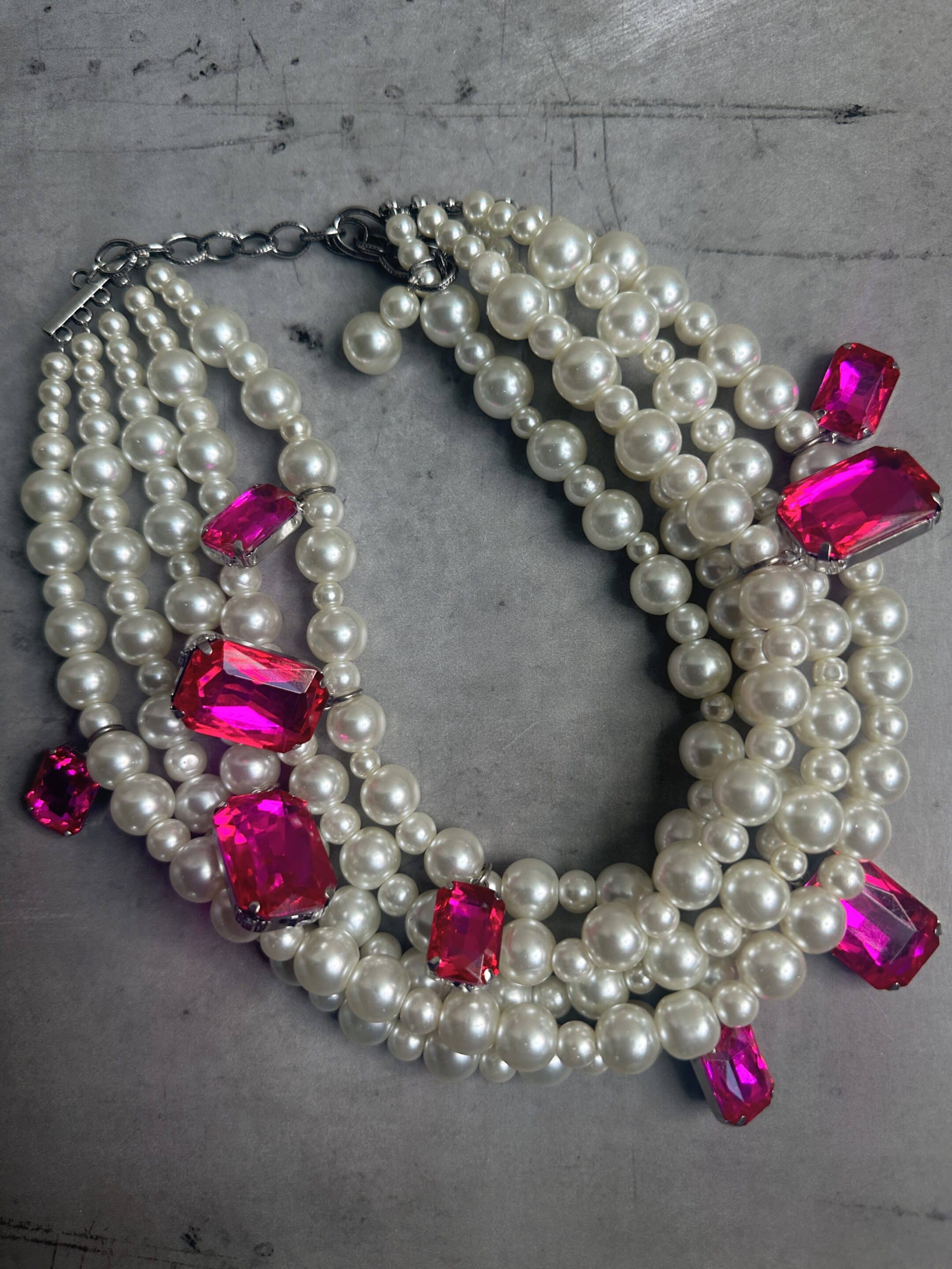 5 Strand Pearl Crystal Necklace image 3