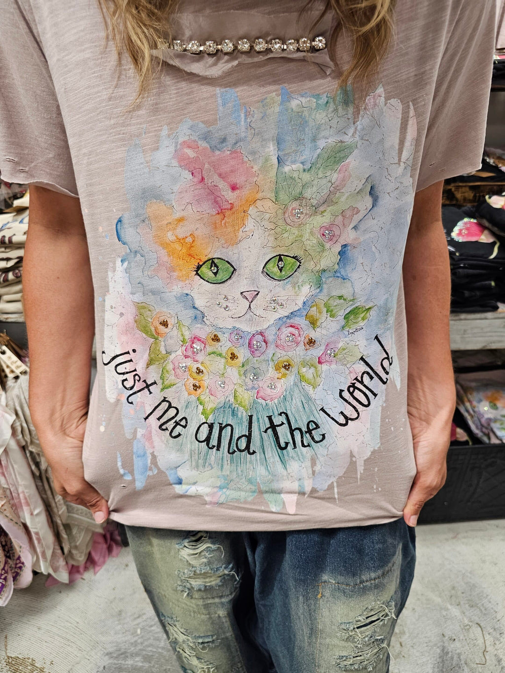 Just Me & The World Tattered Tee image 0