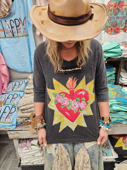 Blazing Heart 3/4 Tattered Tee image 1
