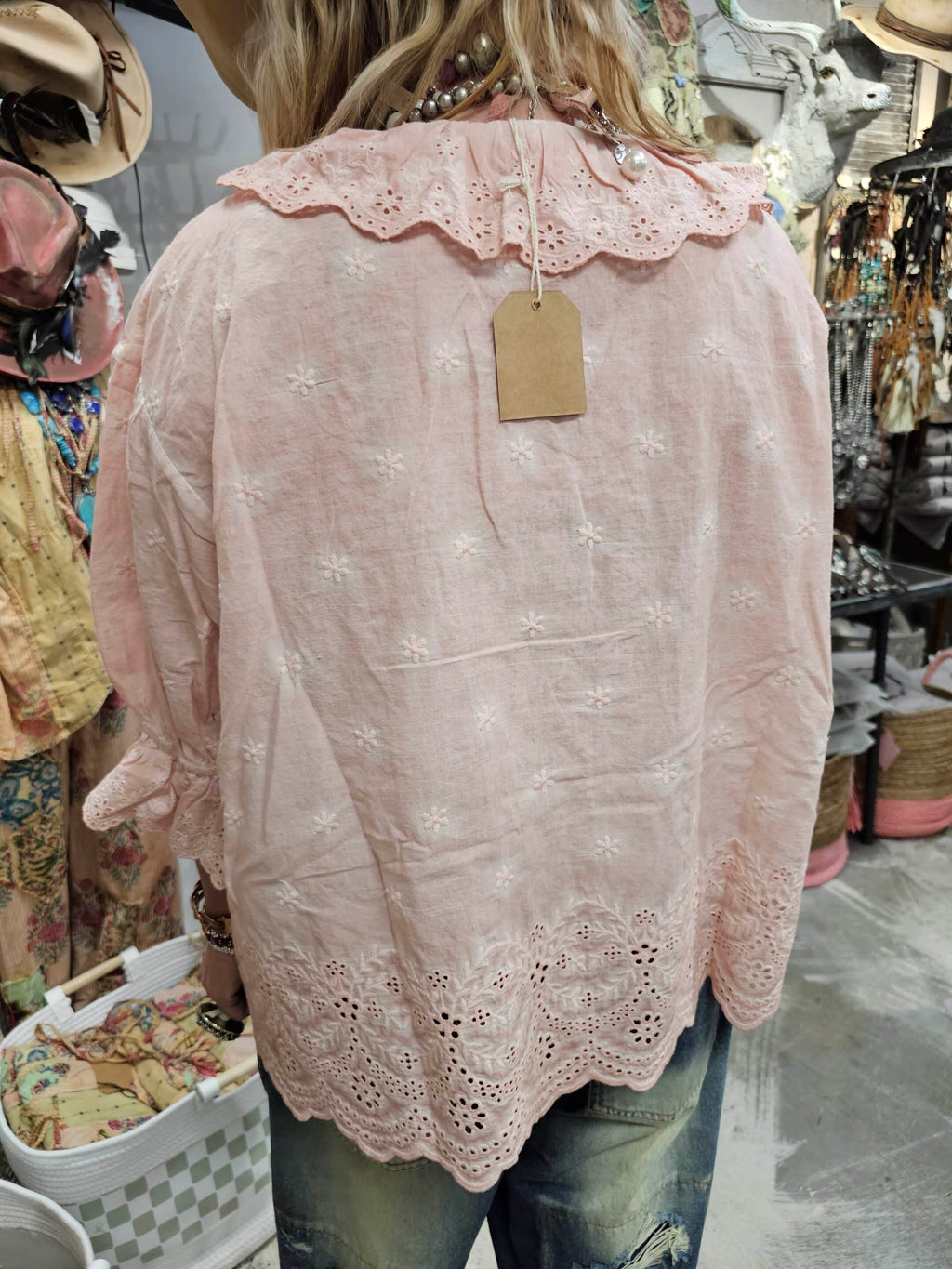 Pink Eyelet Linen Top image 3