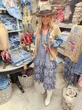 Denim Distressed Ruffle Slip Dress