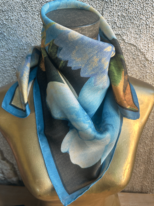 Turquoise and Lavender Lotus Silk Velvet Wild Rag image 2
