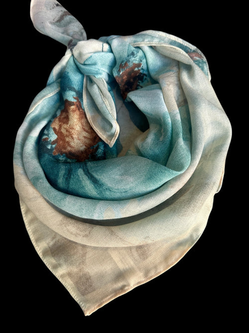 Cobalt Orange Lotus Flower Silk Velvet Wild Rag image 0