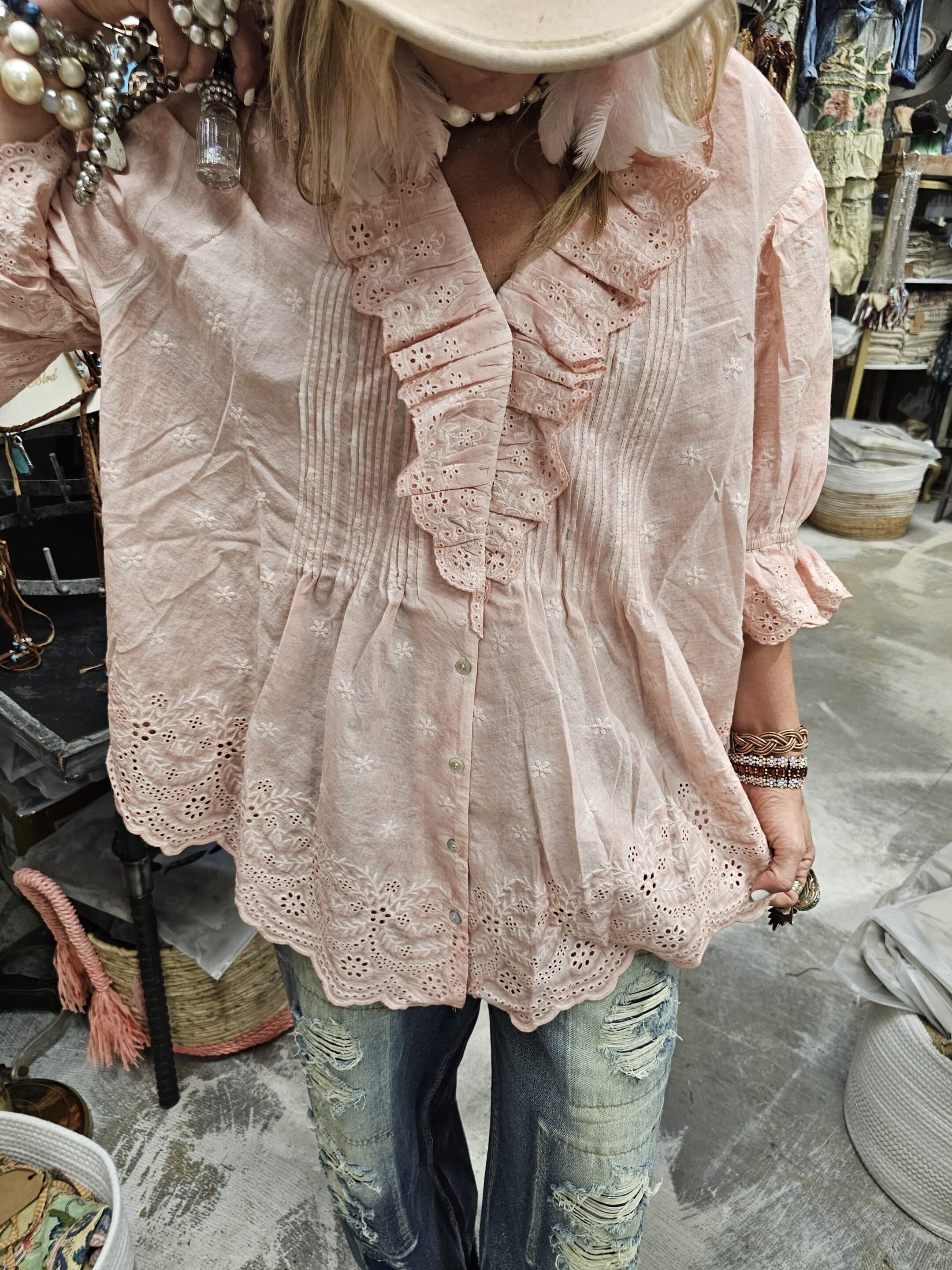 Pink Eyelet Linen Top image 2