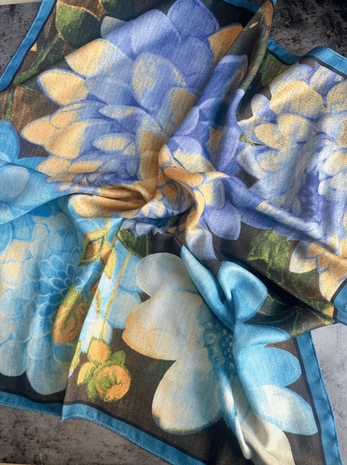Turquoise and Lavender Lotus Silk Velvet Wild Rag image 3