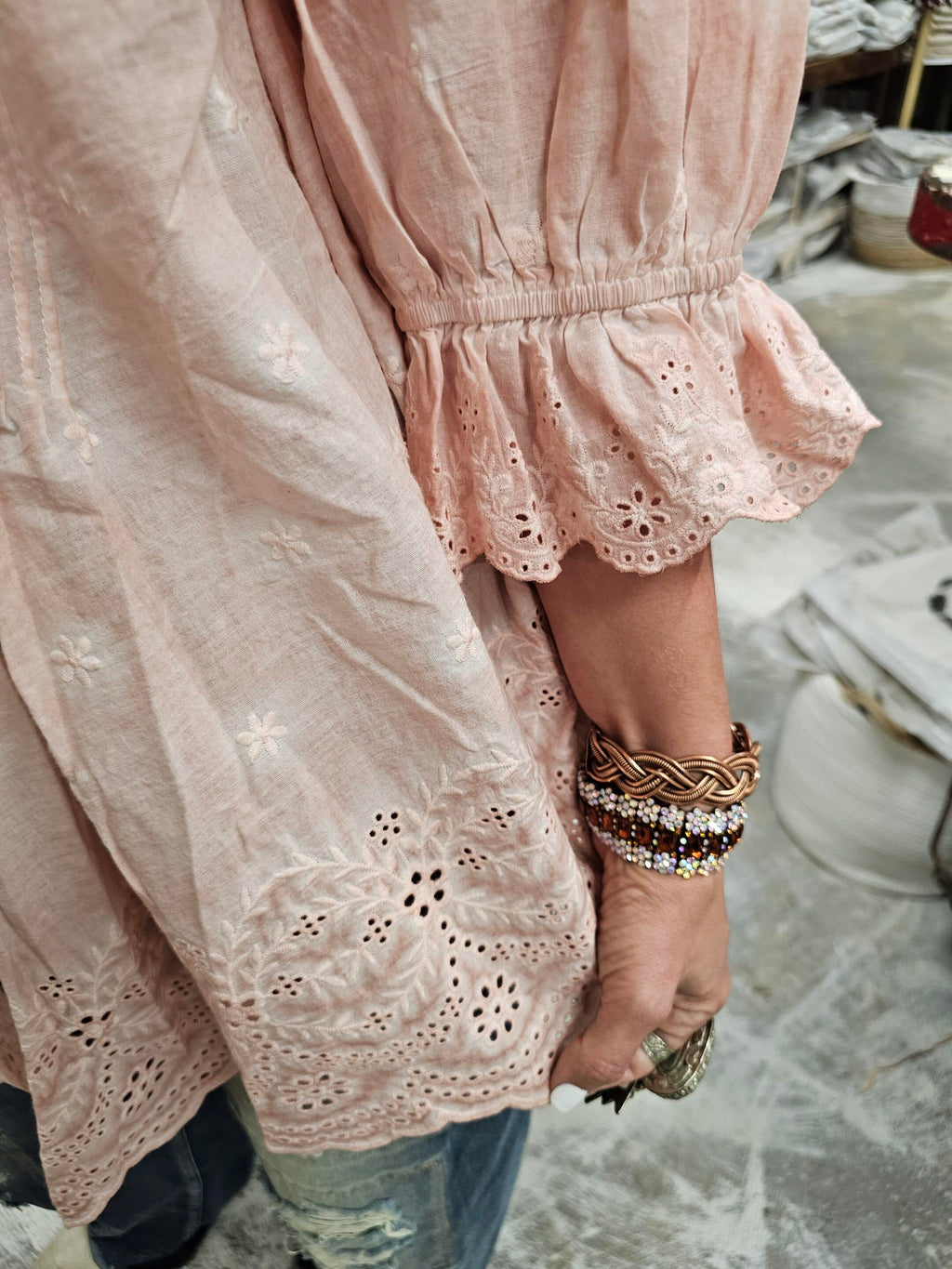 Pink Eyelet Linen Top image 5