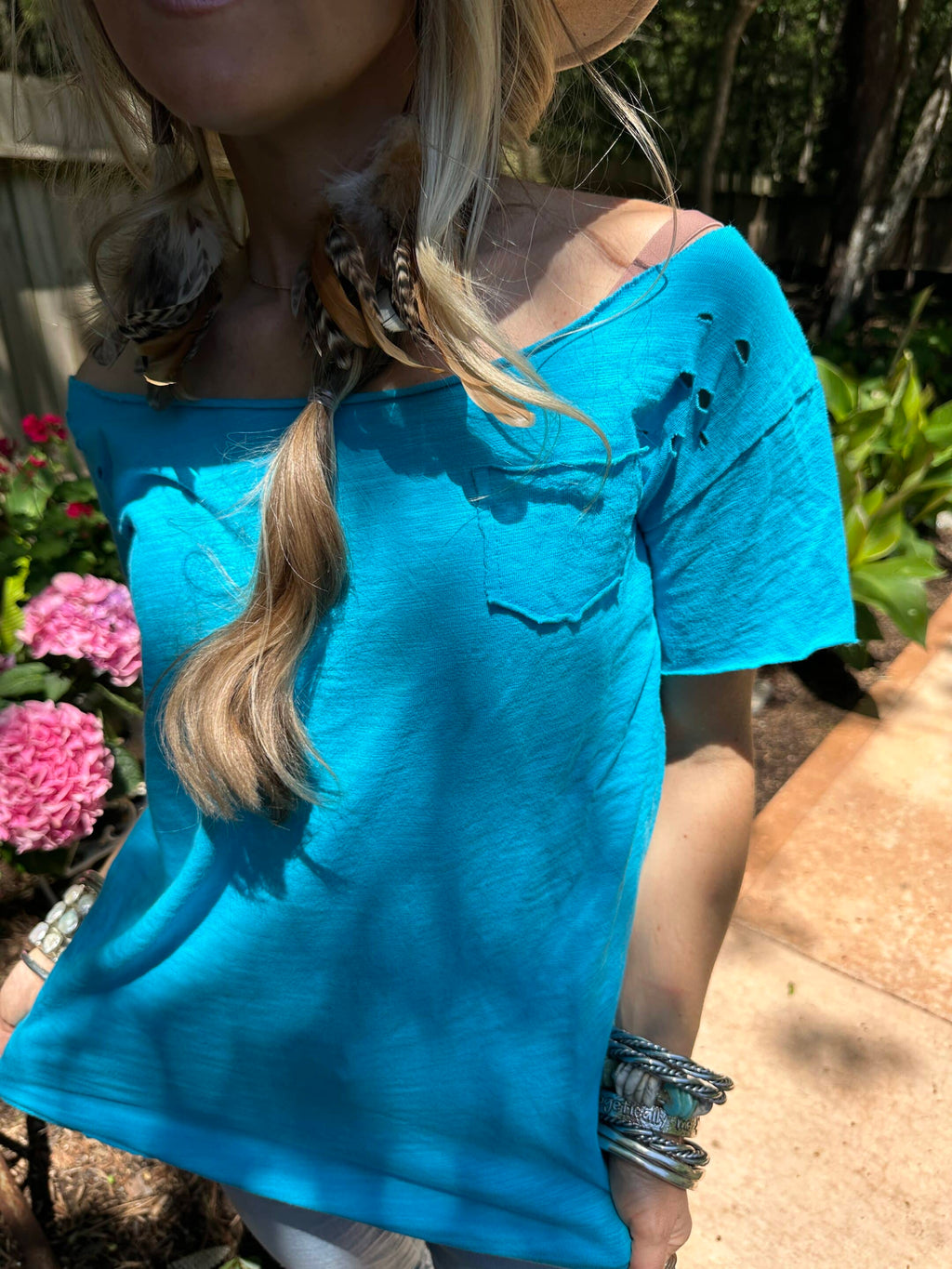 Electric Blue Rip Tattered Shirt image 2