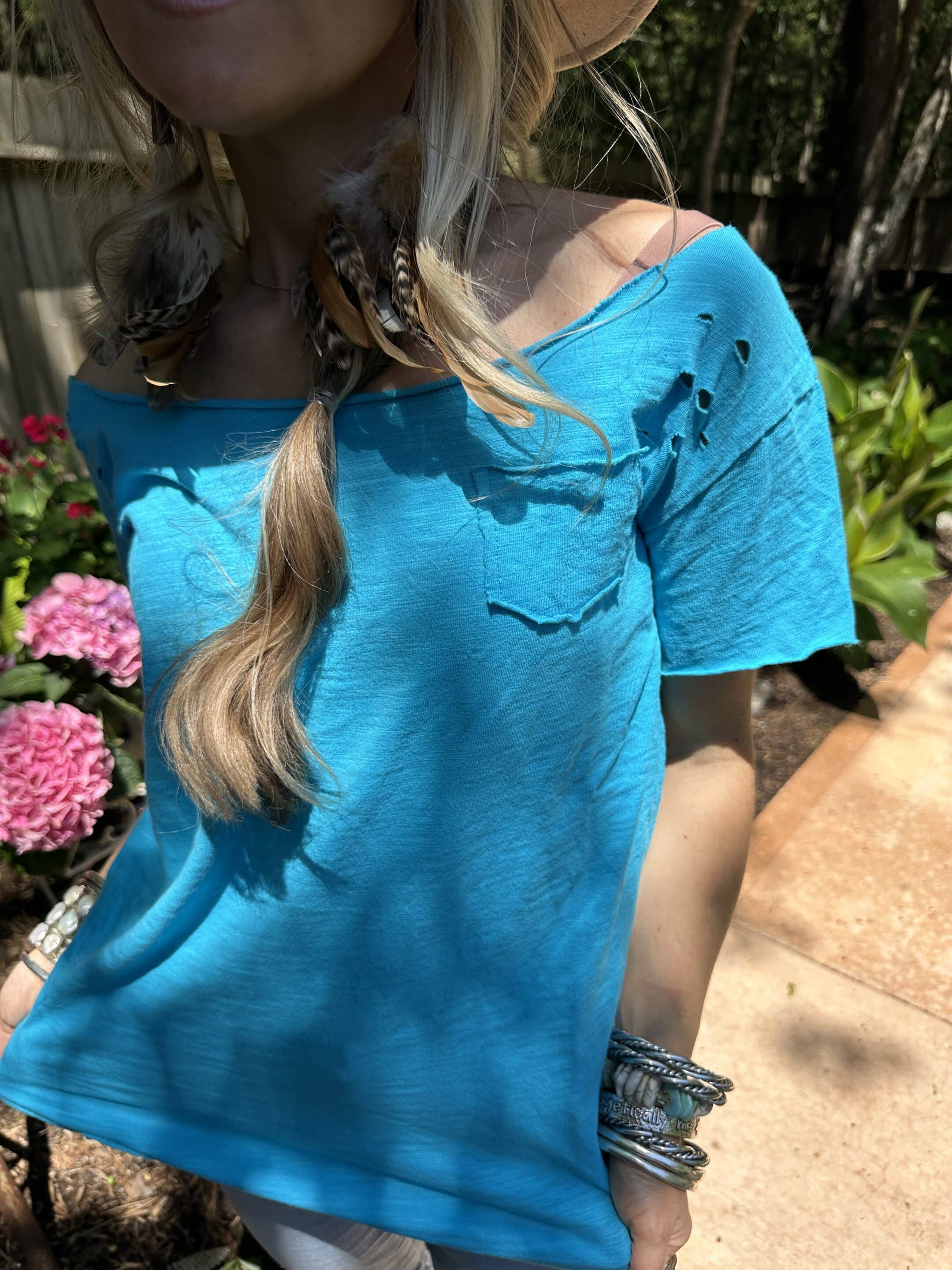 Electric Blue Rip Tattered Shirt image 2