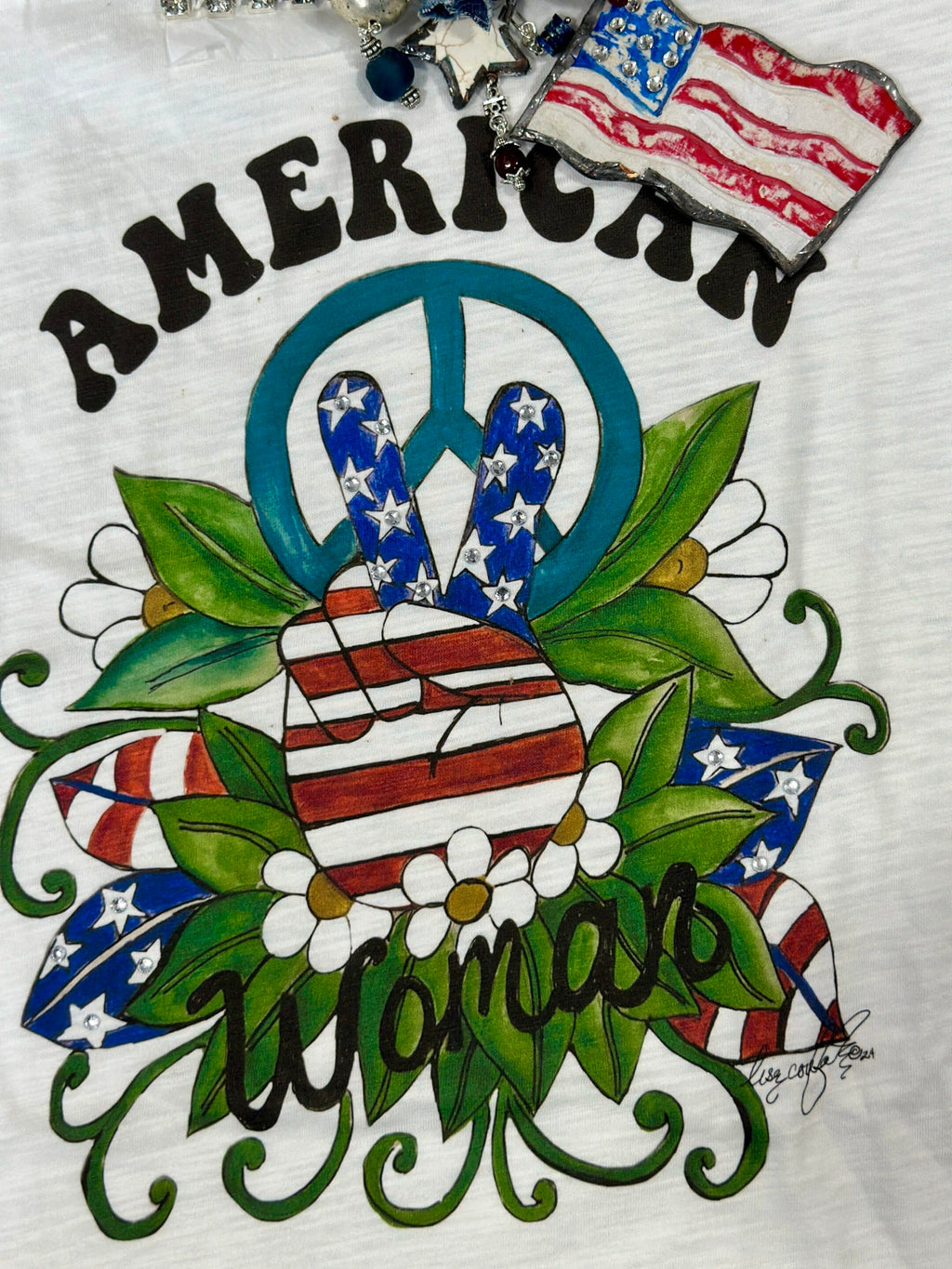 "PEACE OUT AMERICAN WOMAN" SHIRT image 1