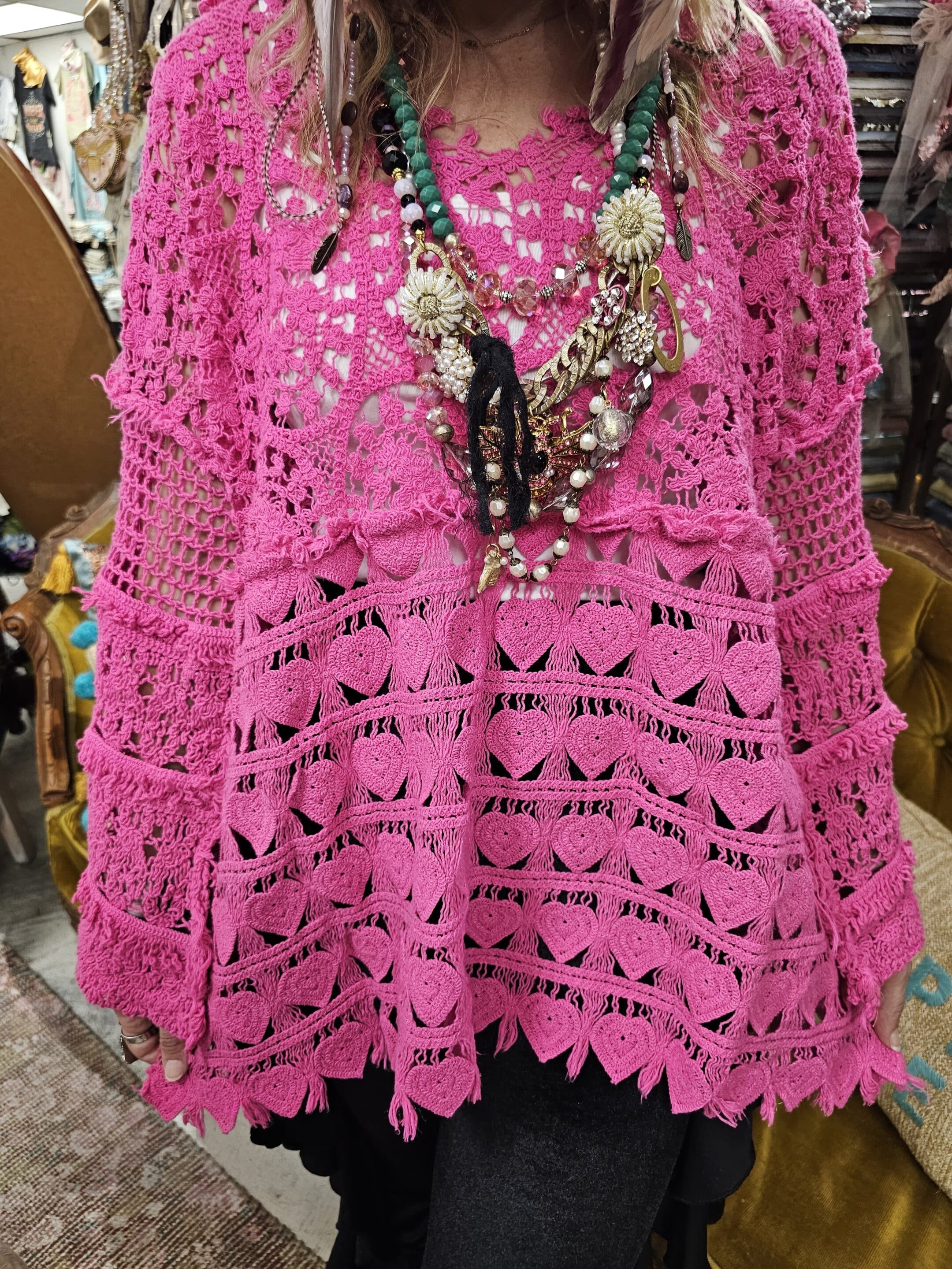 Hand Crochet Magenta Heart Shirt image 1