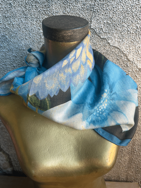 Turquoise and Lavender Lotus Silk Velvet Wild Rag image 4