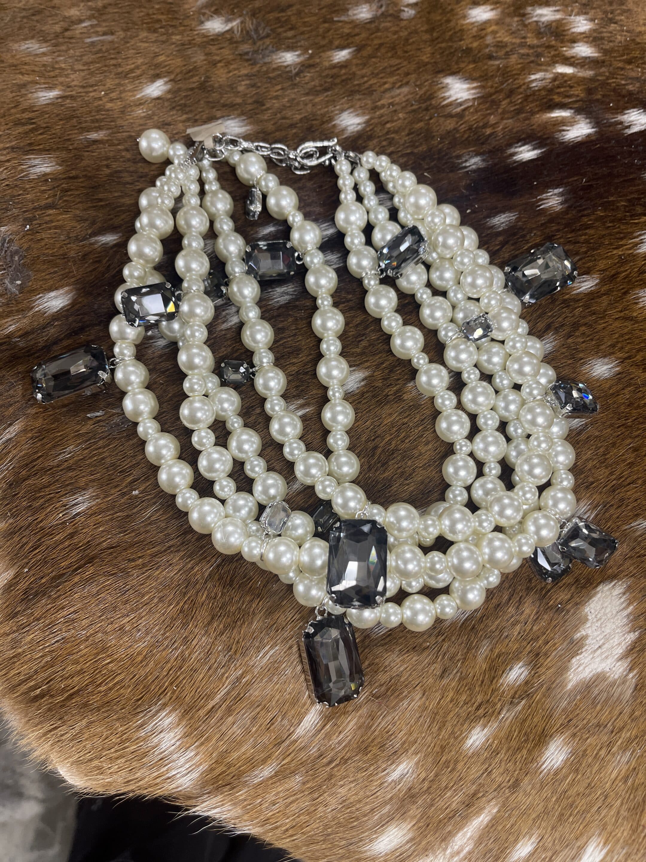 5 Strand Pearl Crystal Necklace image 2