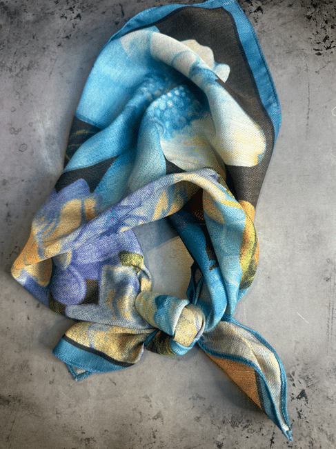 Turquoise and Lavender Lotus Silk Velvet Wild Rag image 0