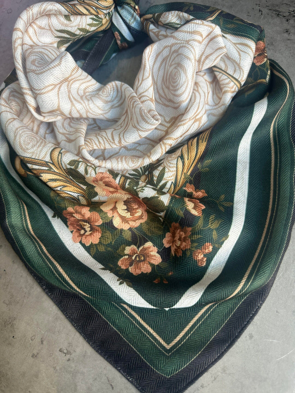 Hunter Green and White Roses Silk Velvet Wild Rag image 3
