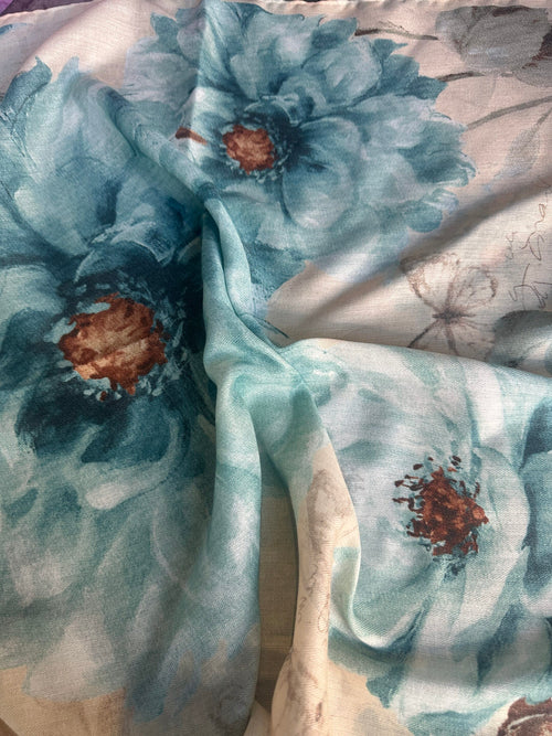 Cobalt Orange Lotus Flower Silk Velvet Wild Rag image 1