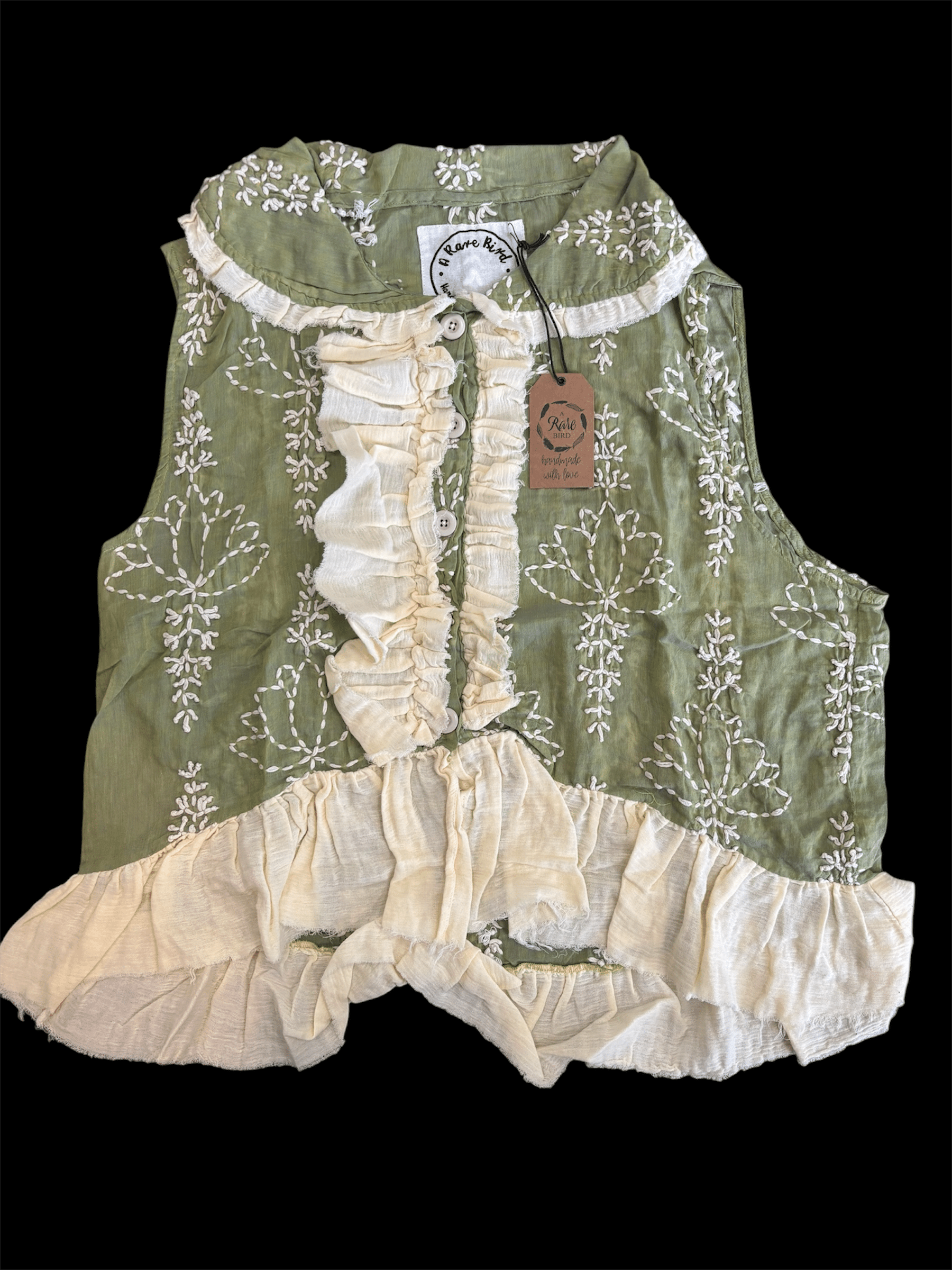 Green Embroidery Ruffle Vest Bundle image 1