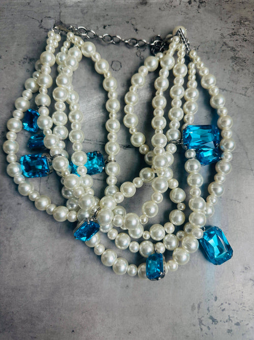 5 Strand Pearl Crystal Necklace image 0