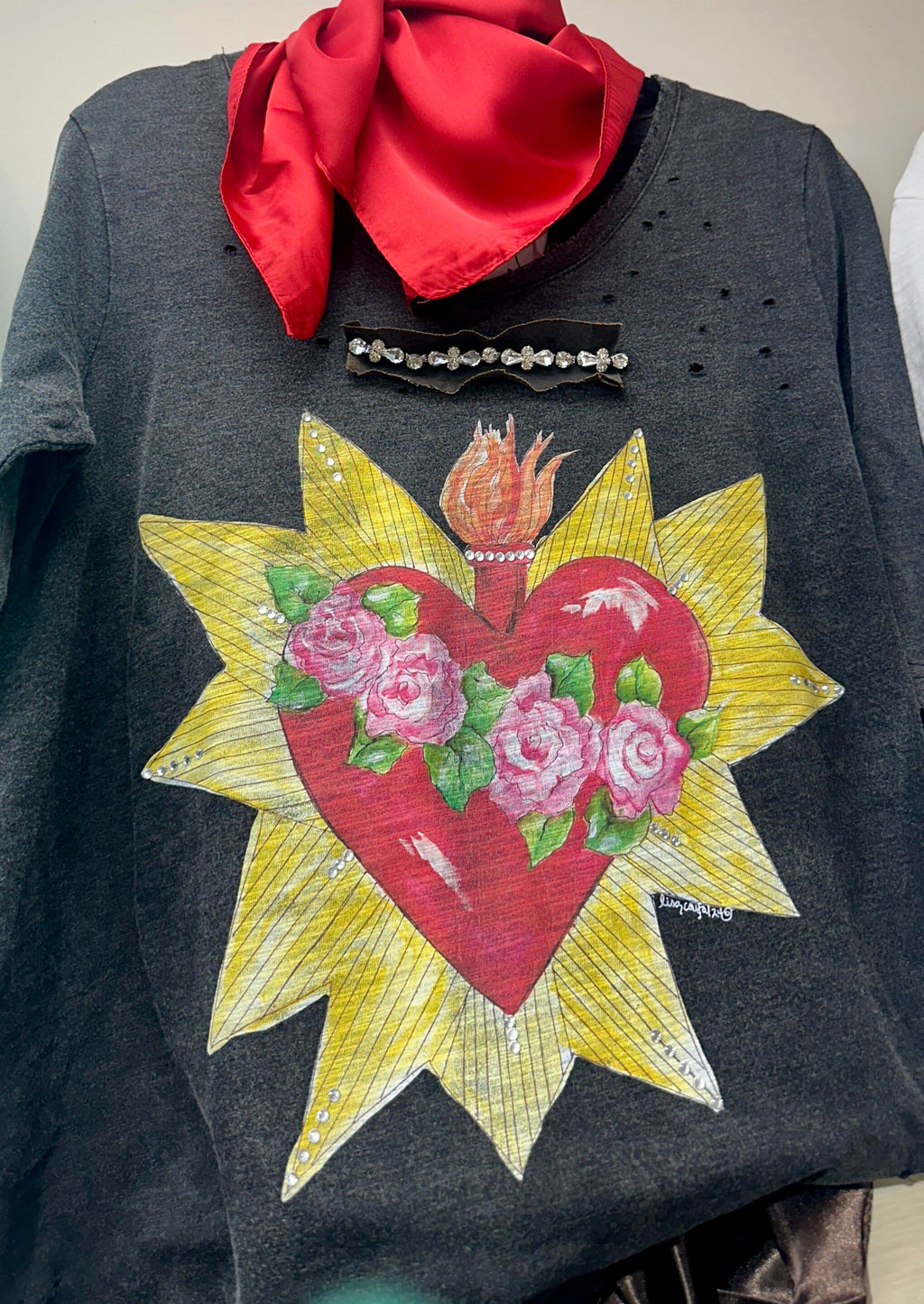 Blazing Heart 3/4 Tattered Tee image 5
