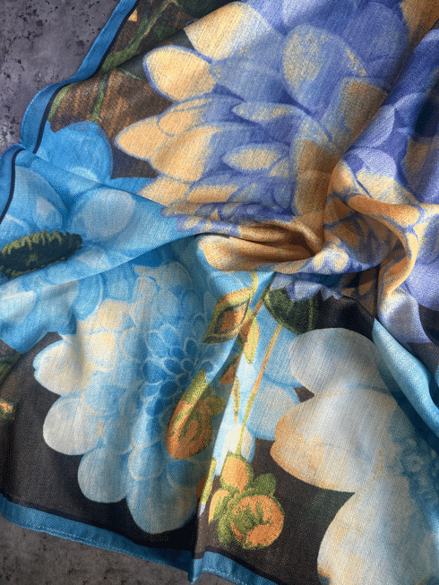 Turquoise and Lavender Lotus Silk Velvet Wild Rag image 1