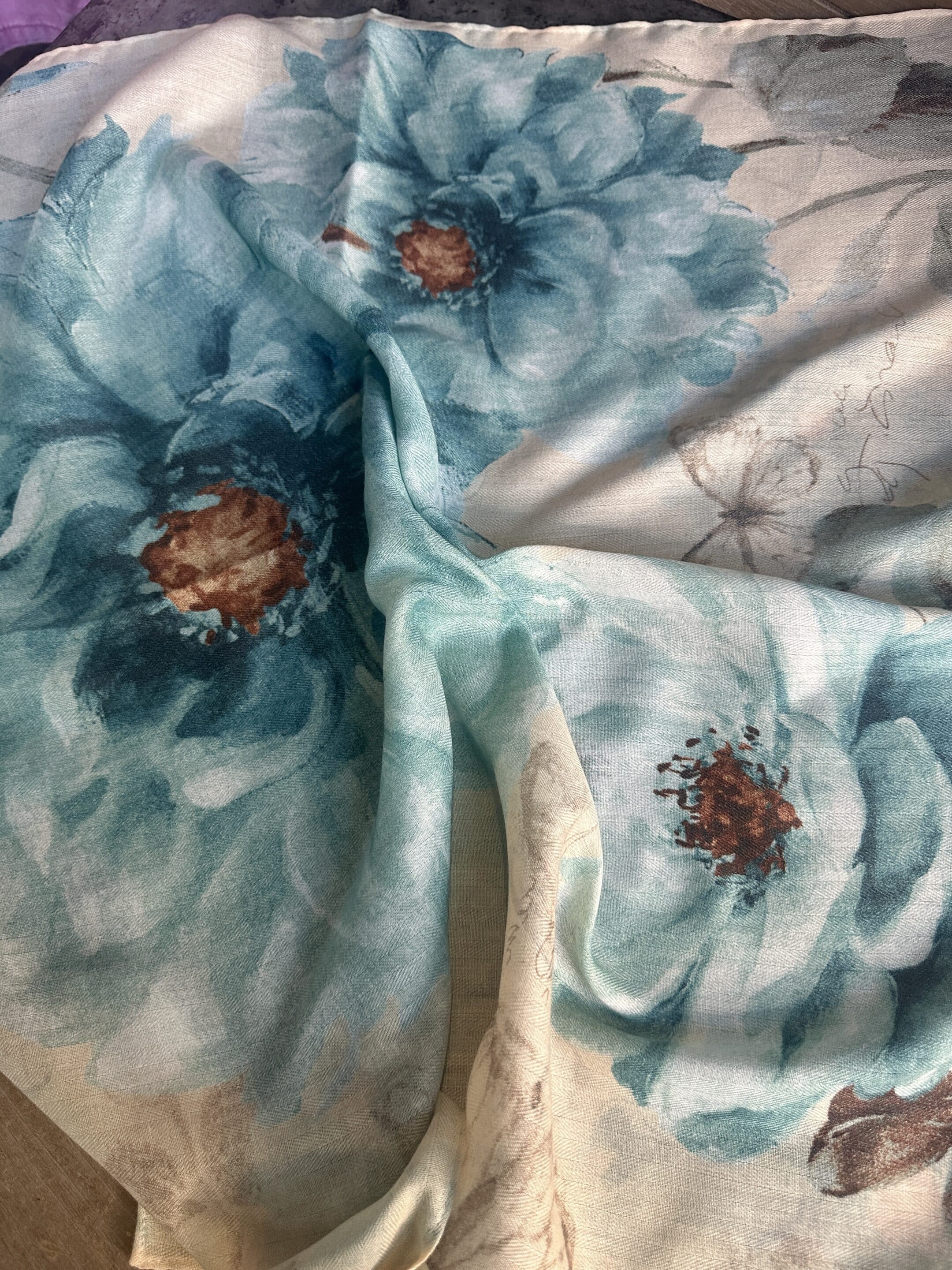 Cobalt Orange Lotus Flower Silk Velvet Wild Rag image 2