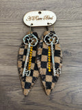 Checks and Keys Leather Feather Earrings