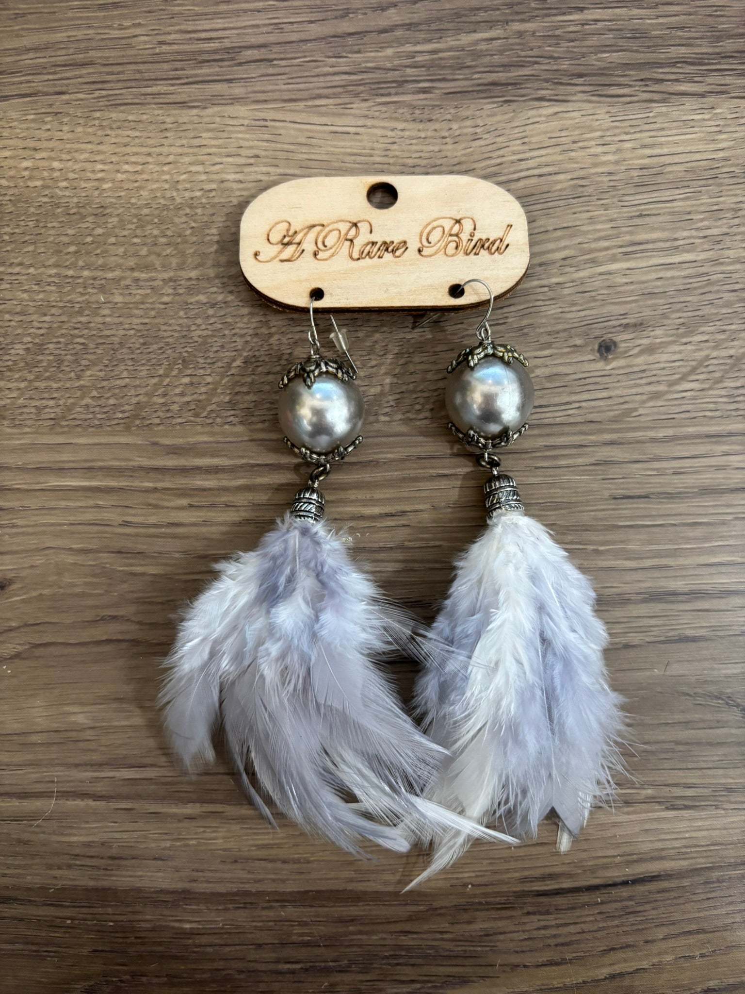 Mini Silver Pearl Feather Earrings
