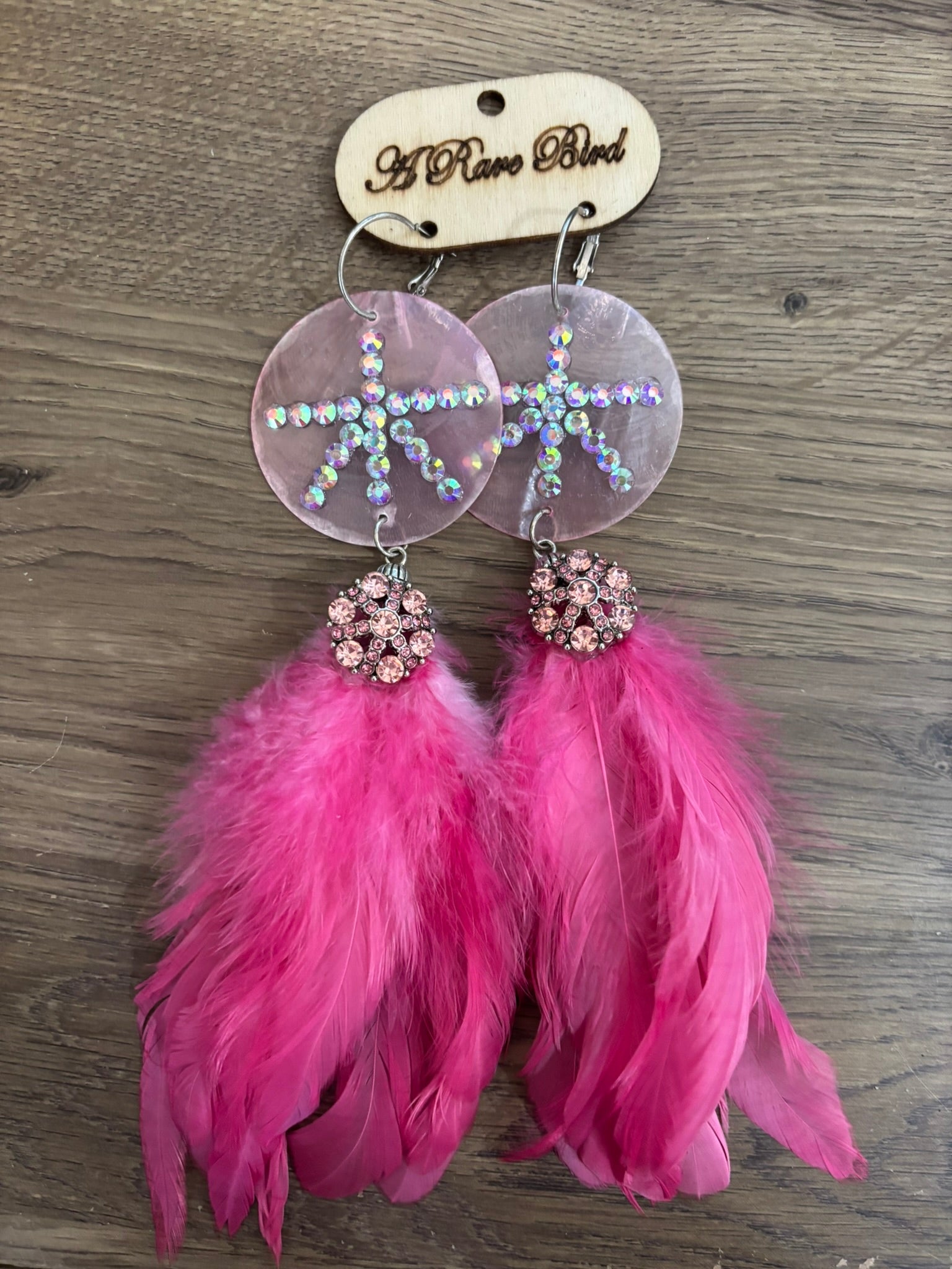 Pink Sea Glass Feather Earrings