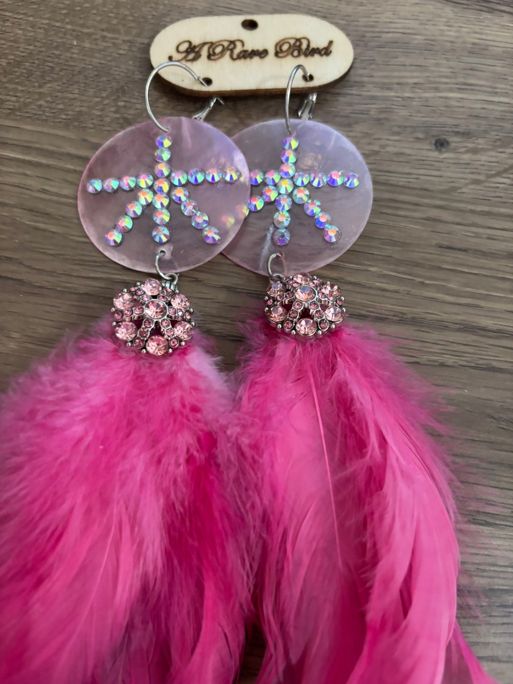 Pink Sea Glass Feather Earrings
