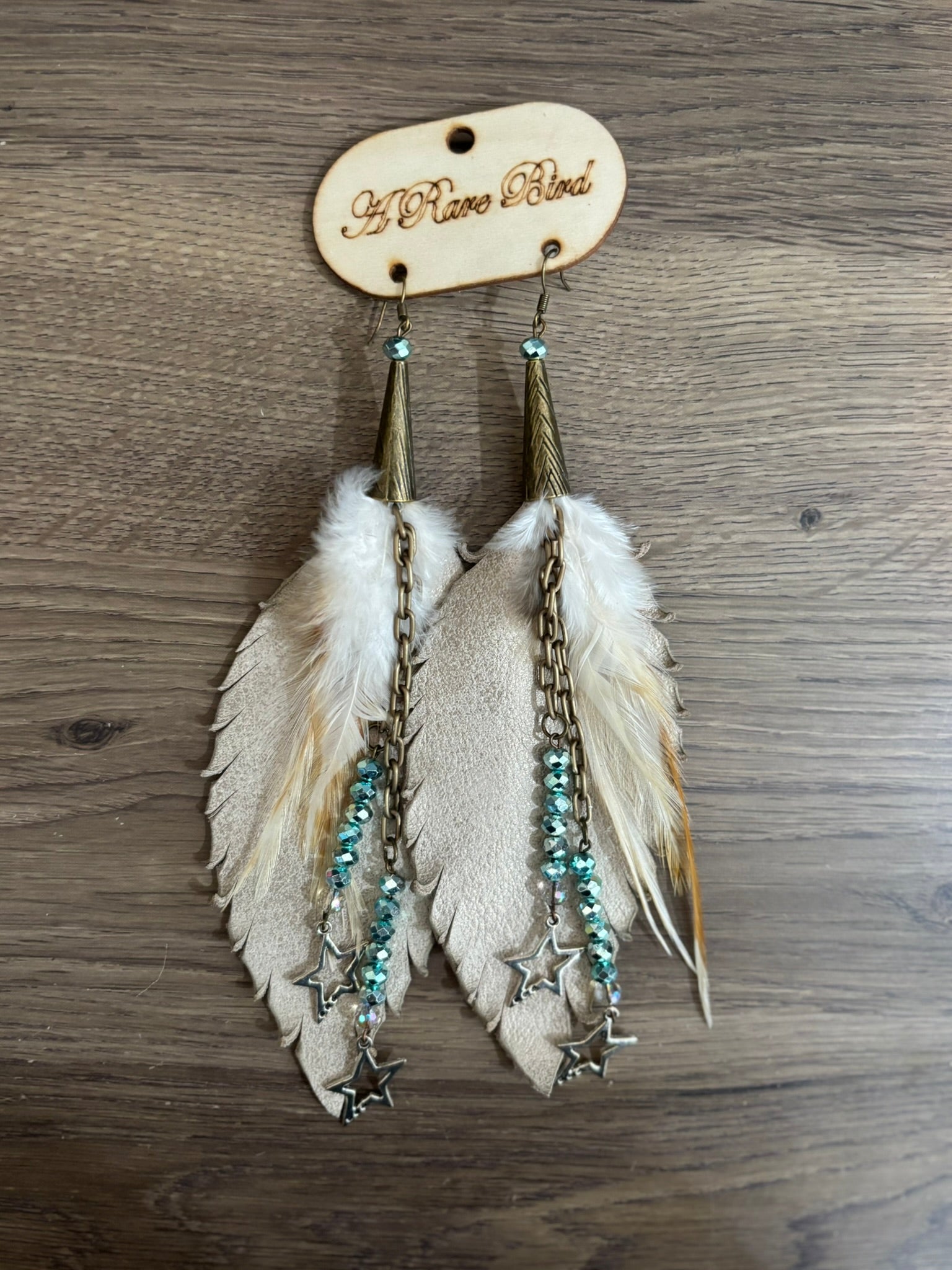 Starlight & Ivory Leather Feather Earrings