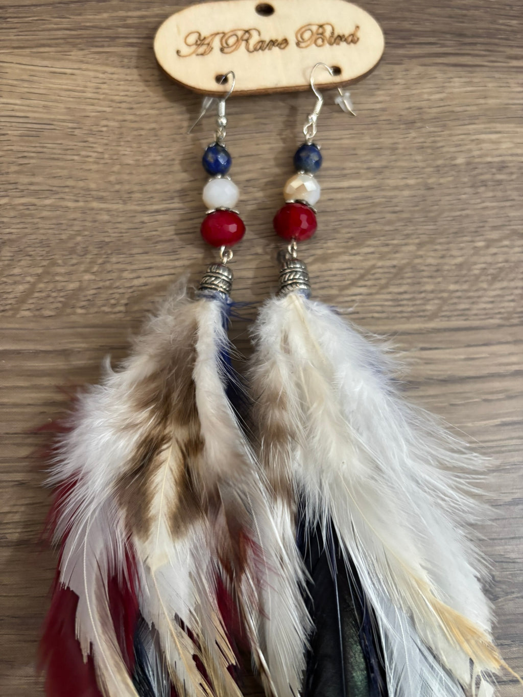 Red, White & Soar Feather Earrings