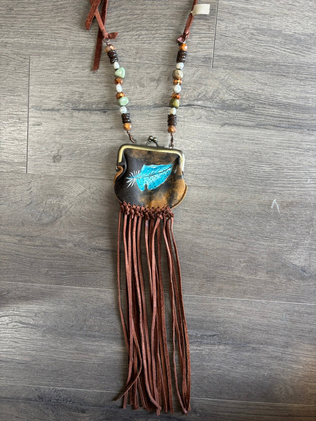 Feather Coin Purse Fringe Necklace