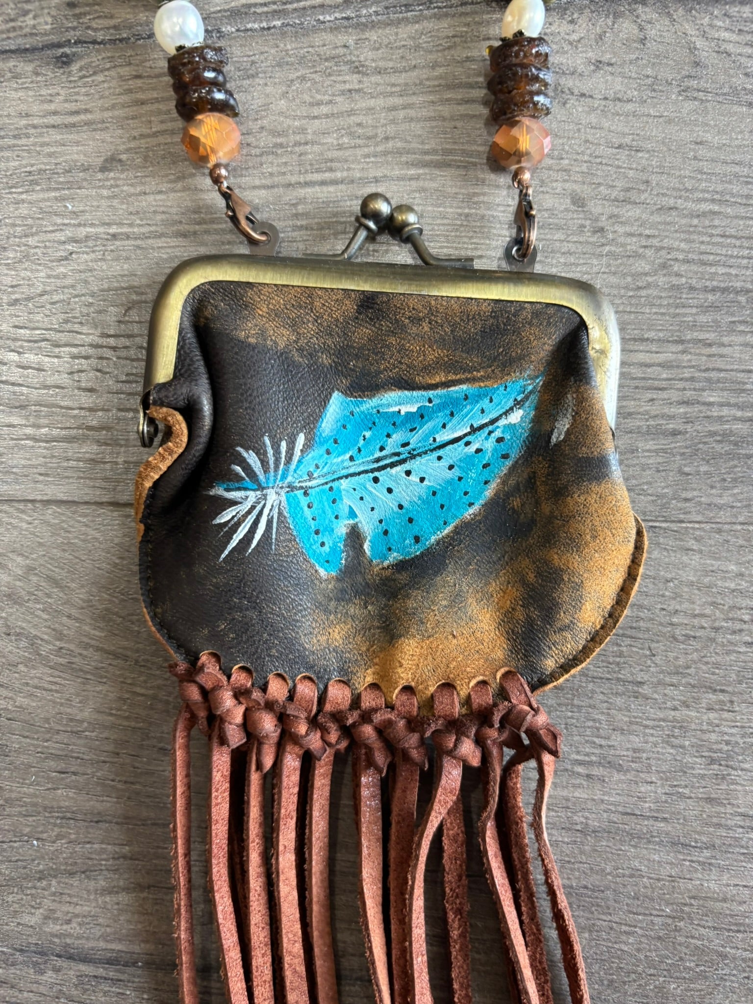 Feather Coin Purse Fringe Necklace