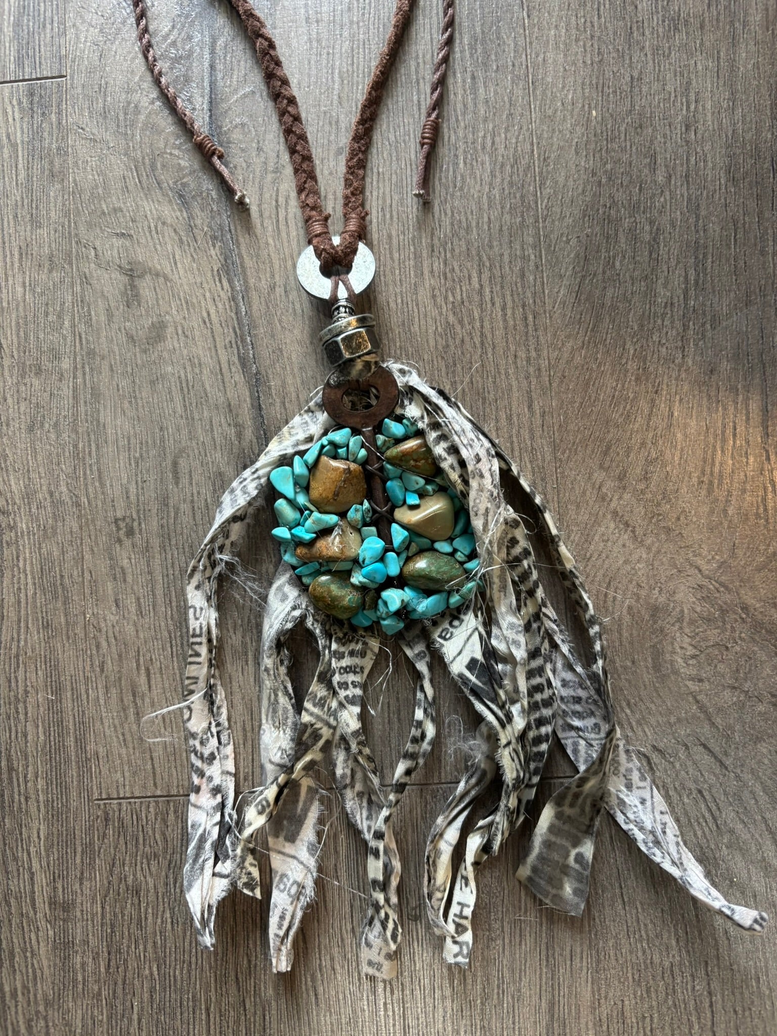 Newsprint Fringe Turquoise Necklace