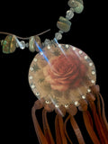 Hand made Leather Rose Fringe Necklace