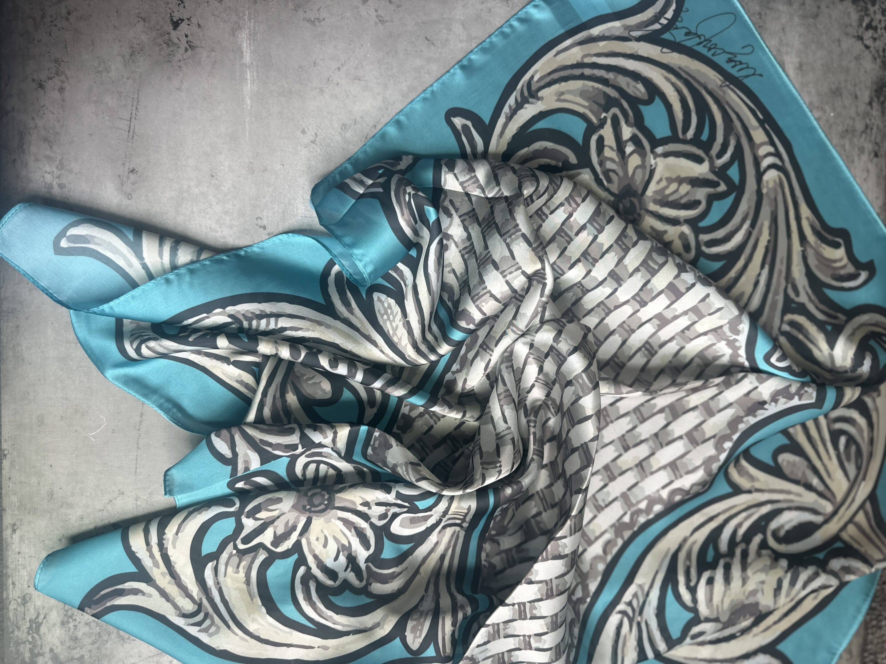 Turquoise Tooled Monochrome Wild Rag image 3