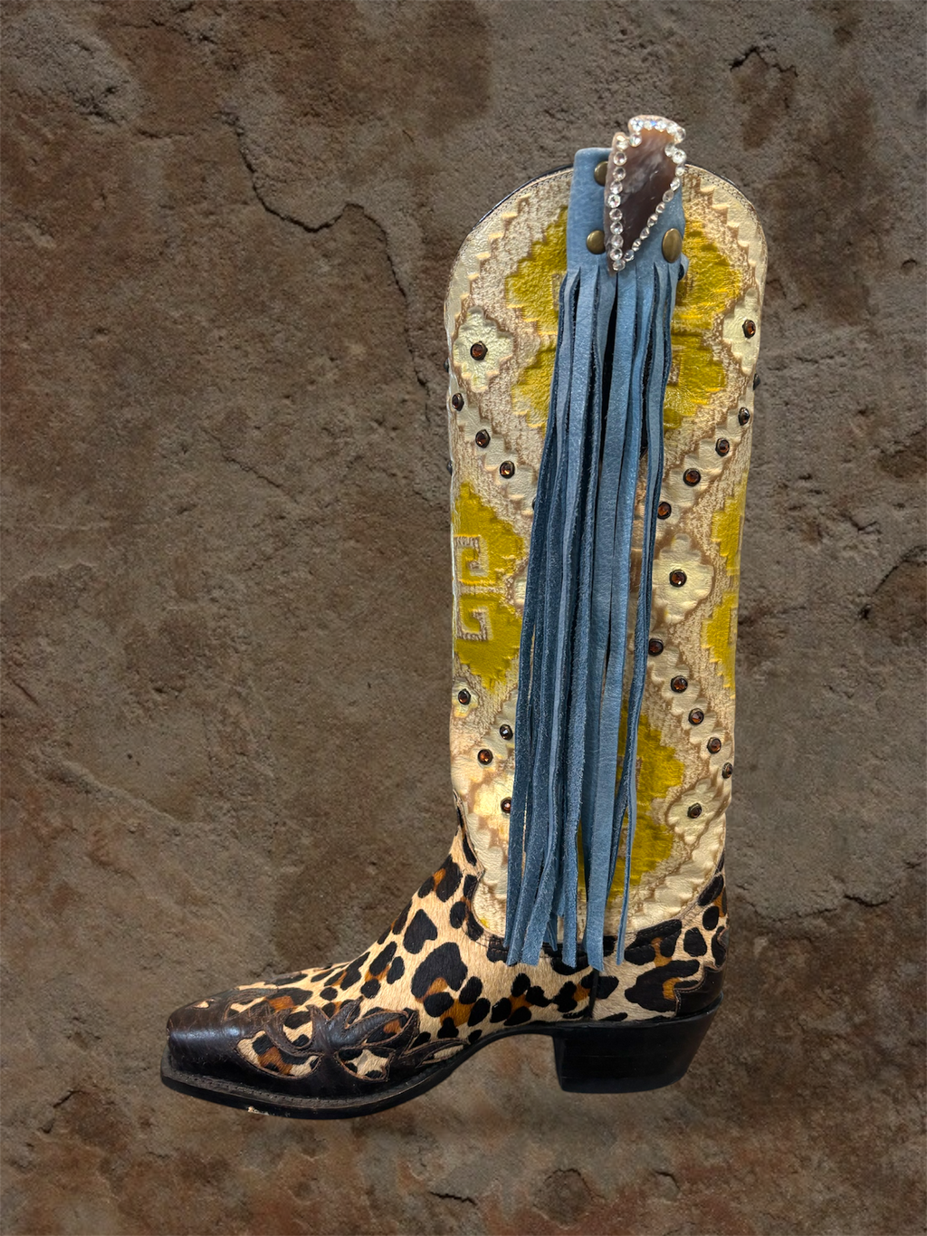 Denim Arrowhead Boot Leather Tassel