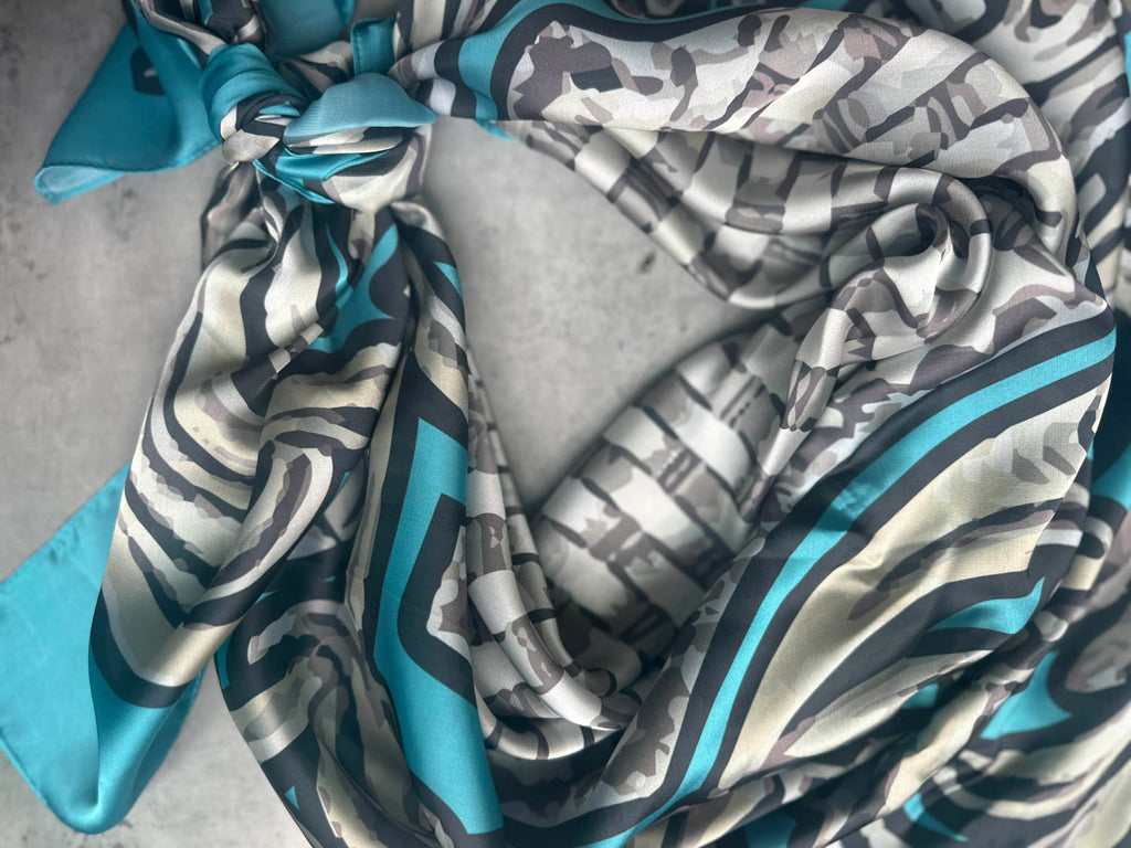 Turquoise Tooled Monochrome Wild Rag image 1