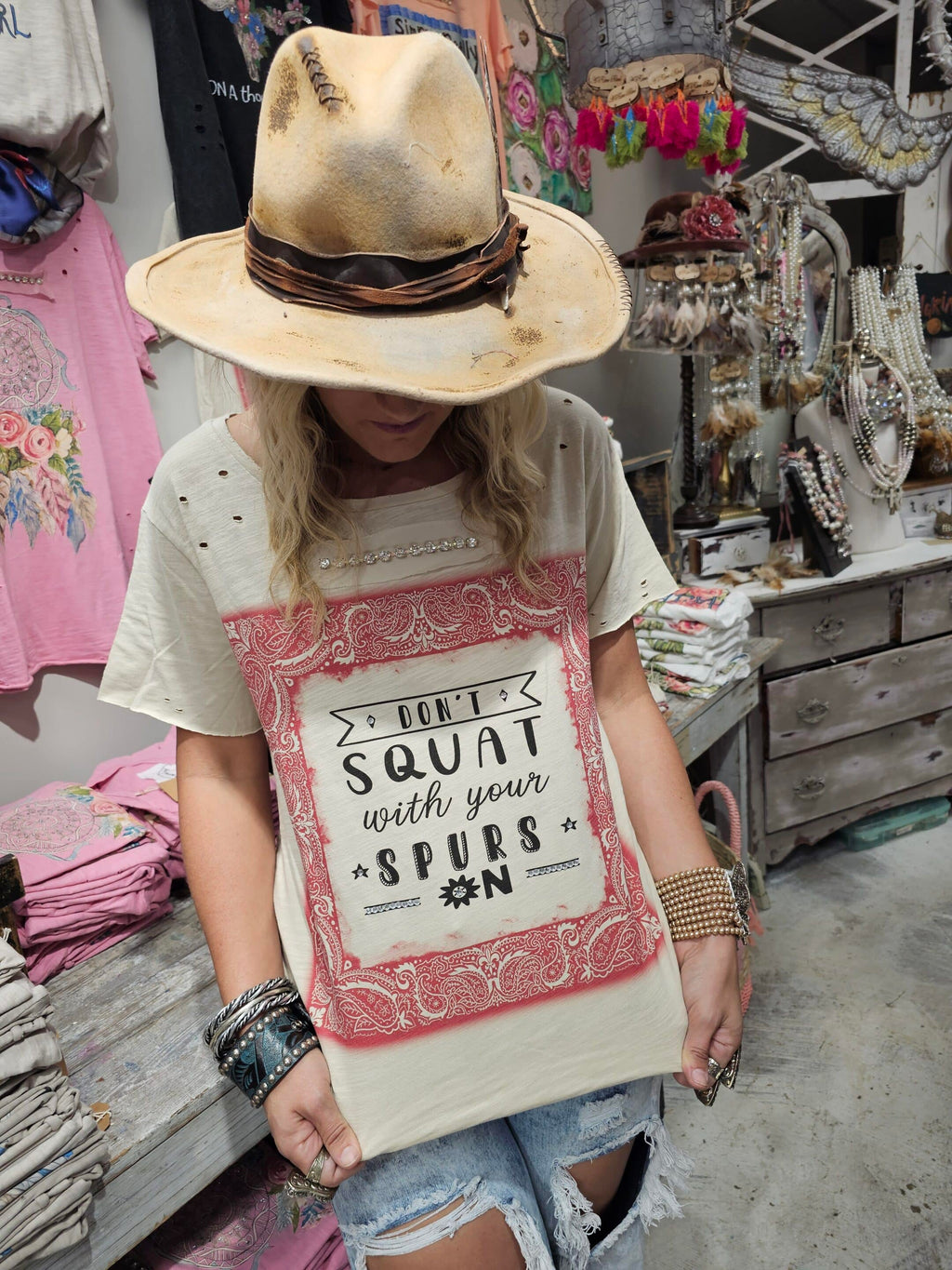 Don't Squat With Your Spurs Tattered Tee Bundle image 0