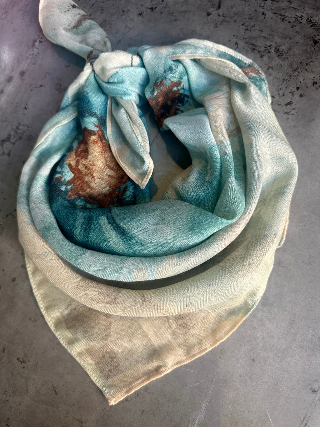 Cobalt Orange Lotus Flower Silk Velvet Wild Rag image 3