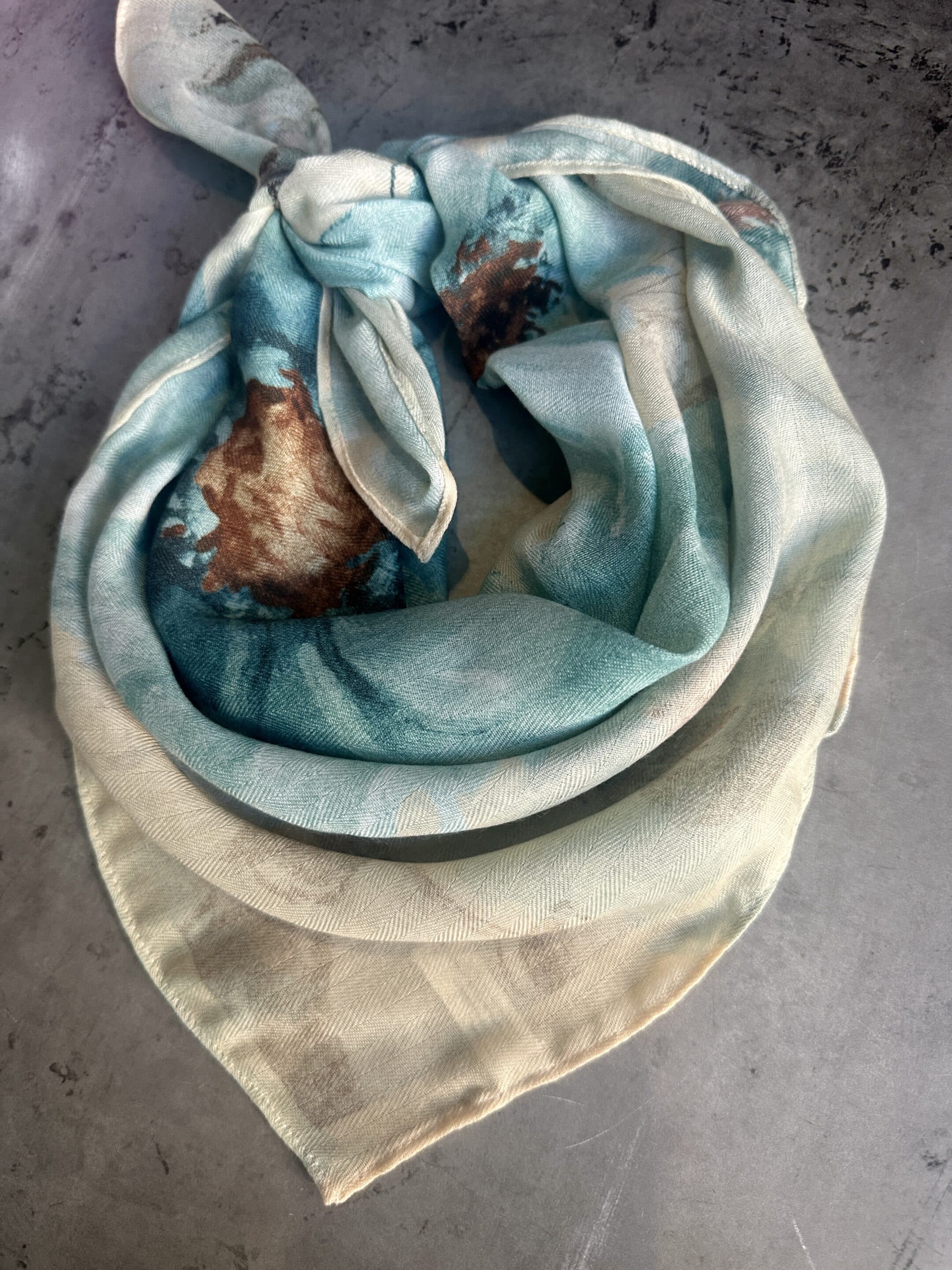 Cobalt Orange Lotus Flower Silk Velvet Wild Rag image 3