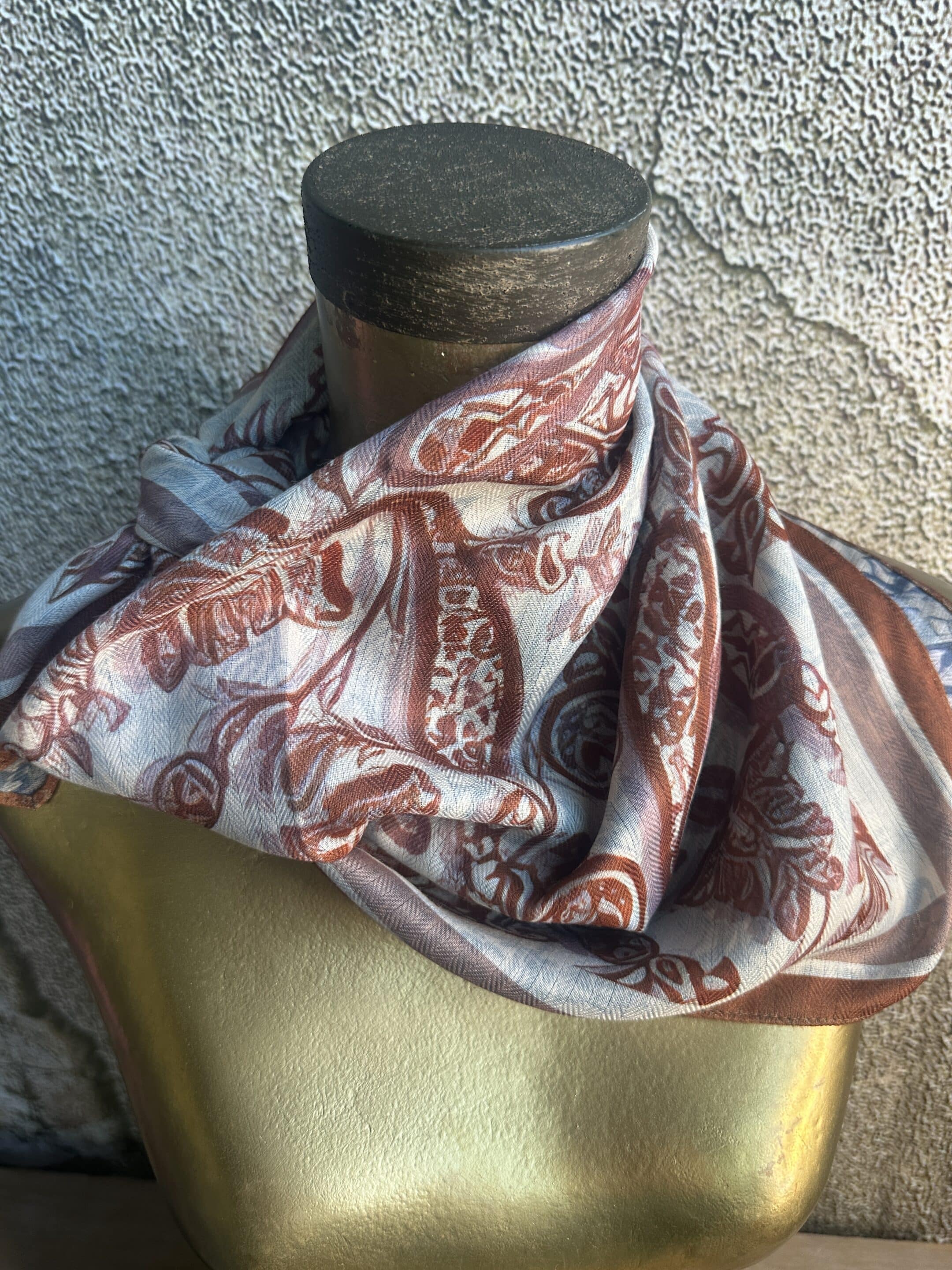 Rust Paisley/Navy Paisley Silk Velvet Wild Rag image 0