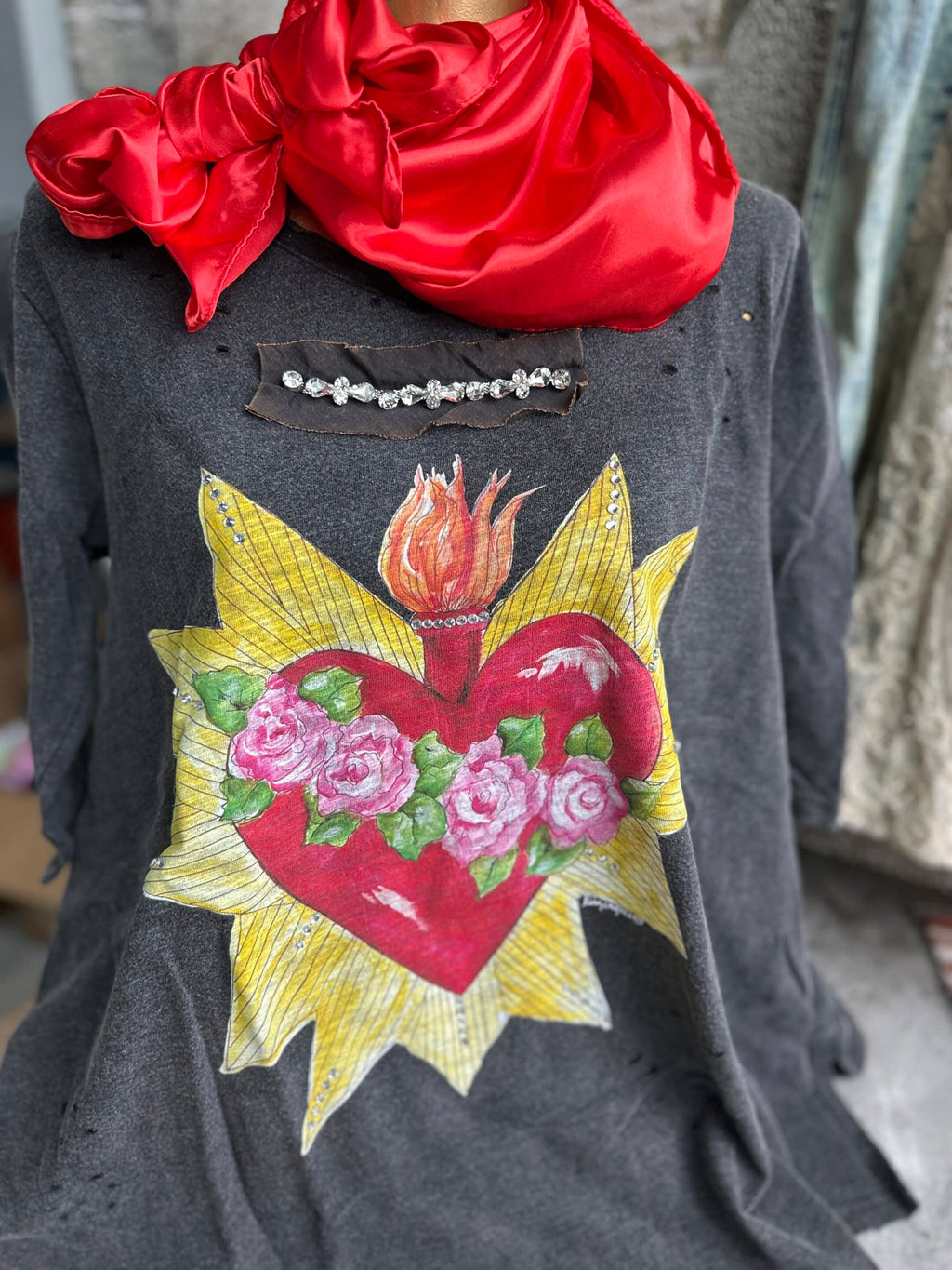 Blazing Heart 3/4 Tattered Tee image 2