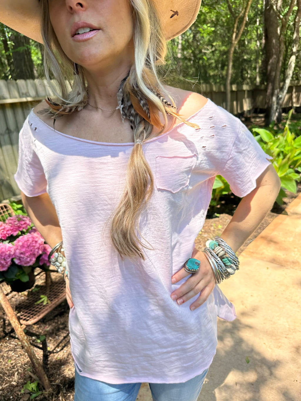 Light Pink Rip Tattered Shirt image 0