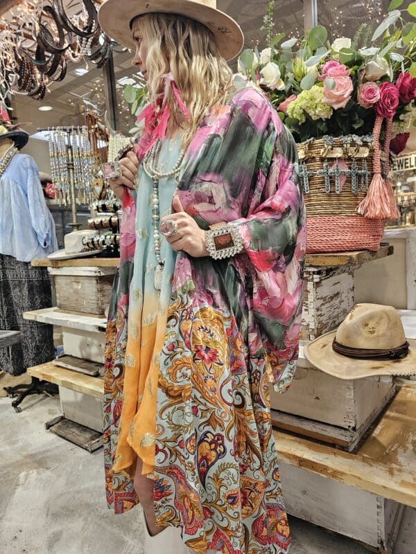 Rose/Paisley High low Satin Kimono - Image 2