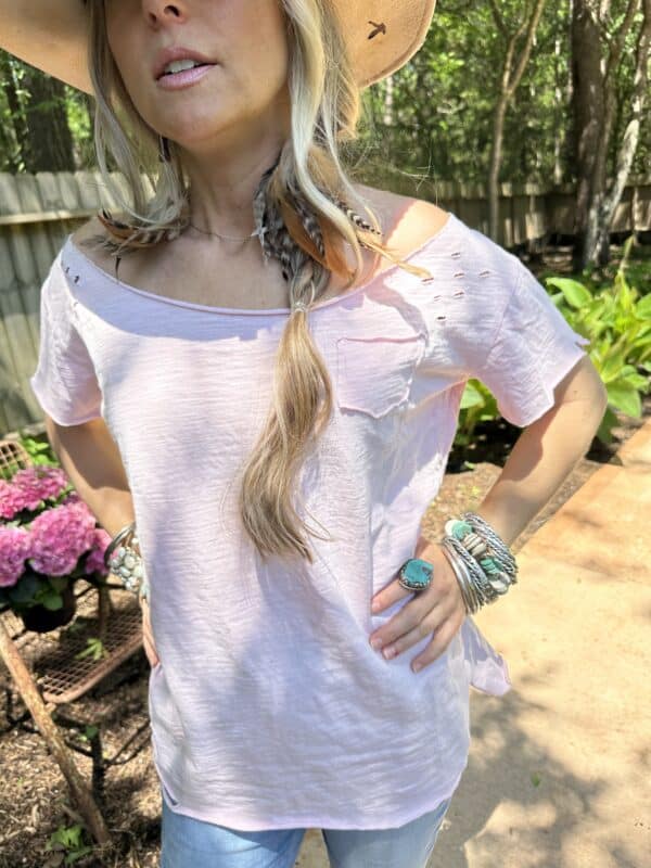 Light Pink Rip Tattered Shirt