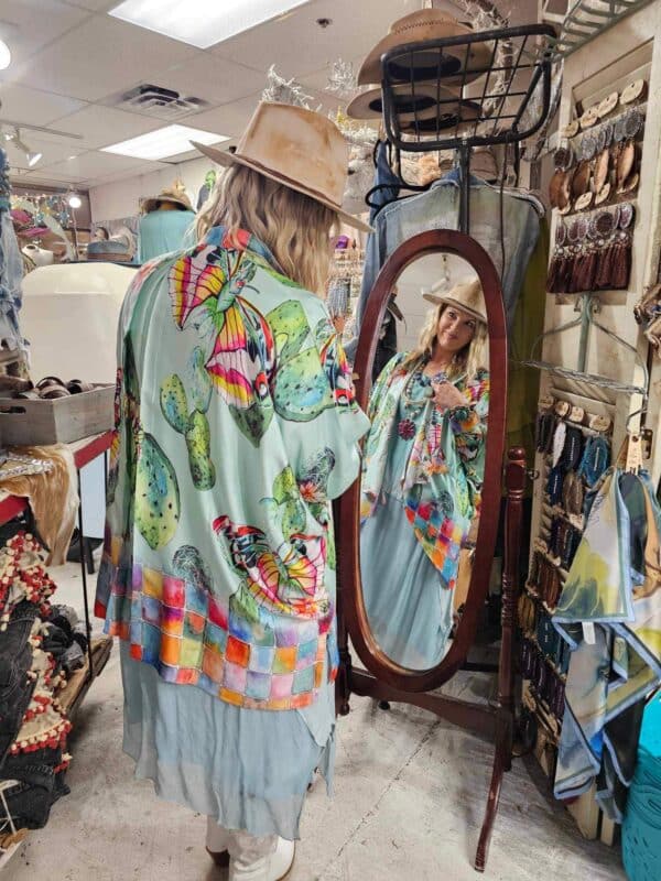 Cactus Butterfly Satin Kimono - Image 4