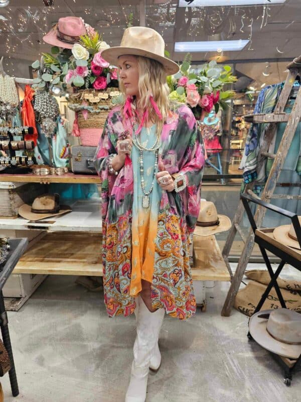 Rose/Paisley High low Satin Kimono