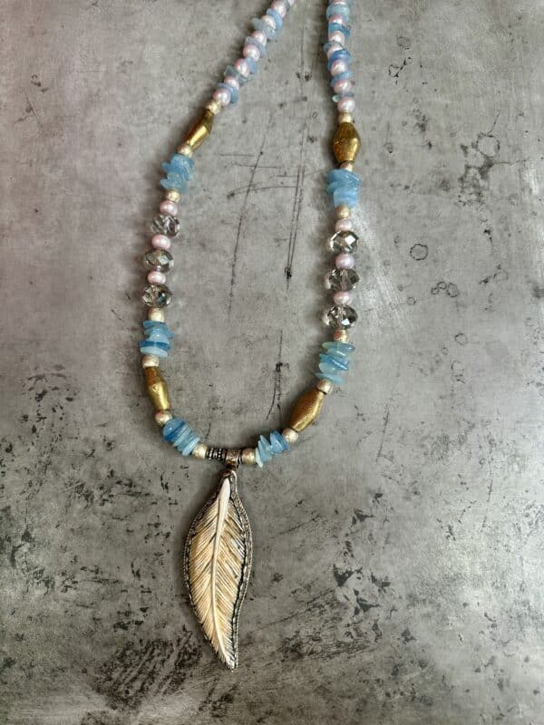 Hand Carved Bone Feather Necklace - Image 2