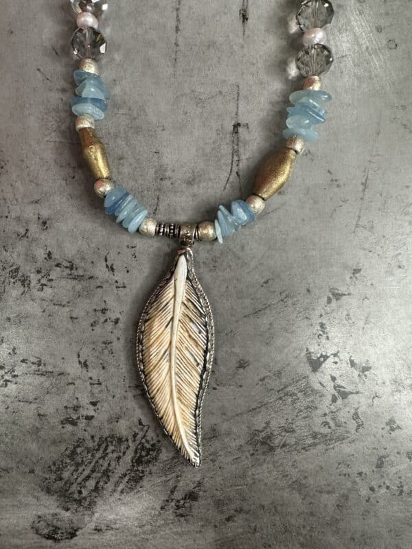 Hand Carved Bone Feather Necklace