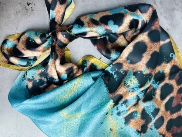 Turquoise Gold Leopard Wild Rag - Image 2